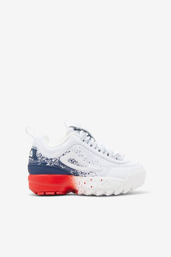 Tênis Fila Rapaz Branco/Azul Marinho/Vermelhas - Fila Little Disruptor 2 Splatter Portugal Lojas,UOM